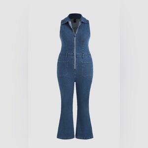 *SOLD* Cider Curve DENIM COLLAR FLARE LEG JUMPSUIT
